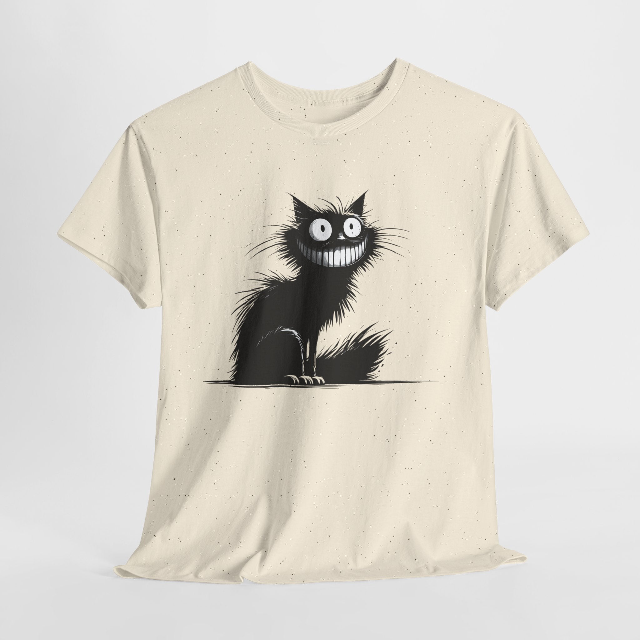 Grinning Black Cat T‑Shirt — Cute Spooky Cat Tee for Halloween & Cat Lovers