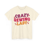 Crazy Sewing Lady T-Shirt — Retro Crafting Tee for Quilters & Makers