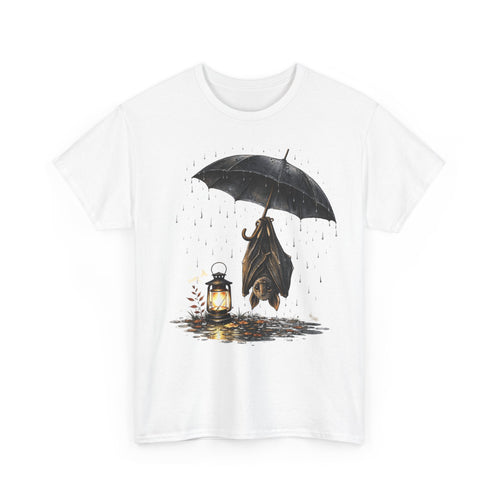 Bat Under Umbrella T‑Shirt — Lantern & Rain Gothic Cute Tee