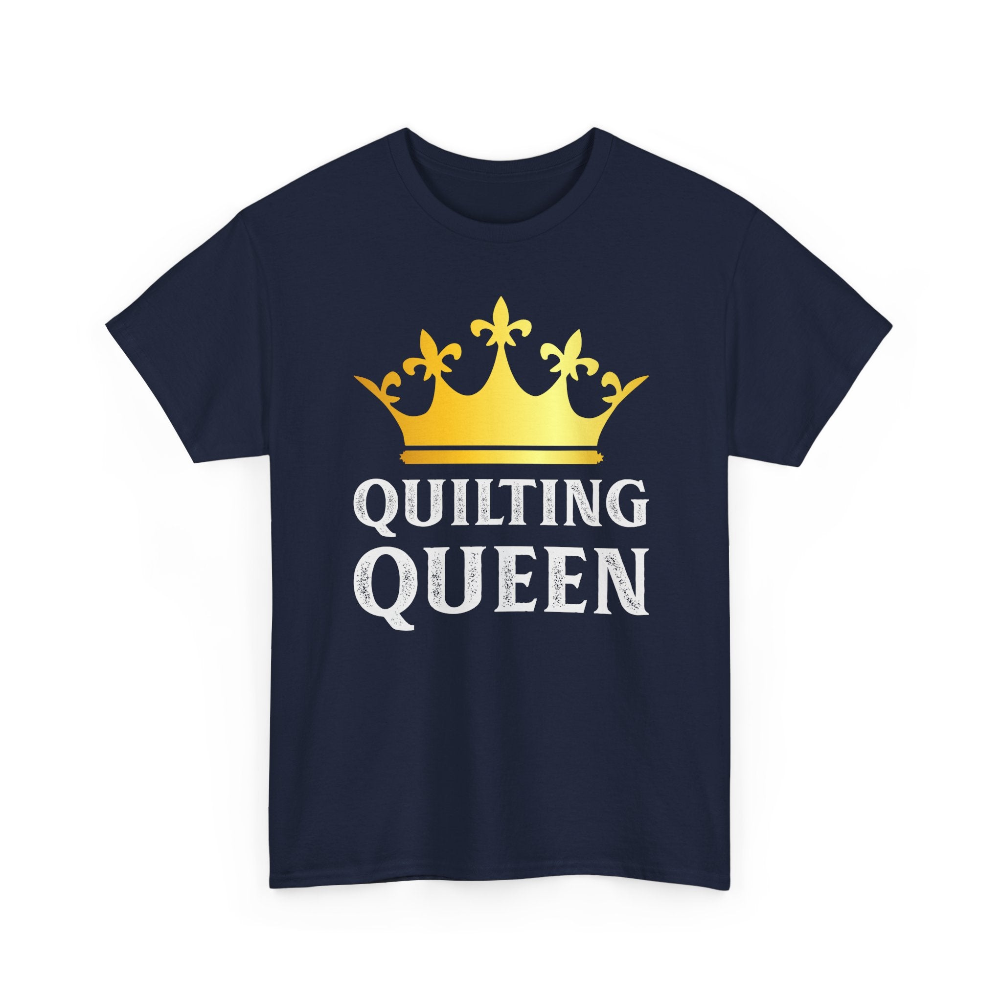 Quilting Queen T-Shirt — Gold Crown Graphic Tee for Quilters