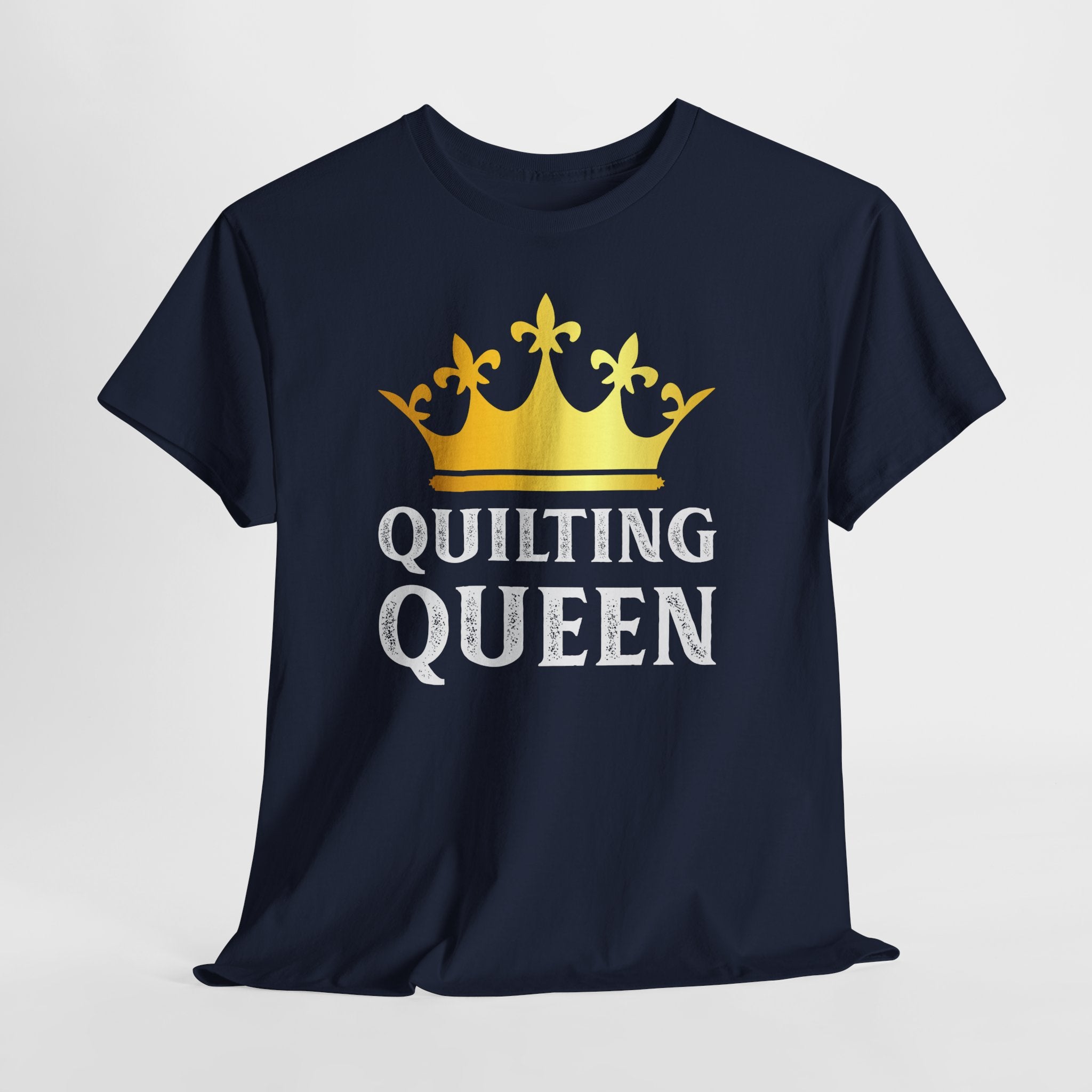 Quilting Queen T-Shirt — Gold Crown Graphic Tee for Quilters