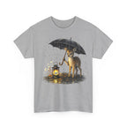 Fawn with Lantern T‑Shirt — Cute Deer Holding Umbrella in Rain Graphic Tee