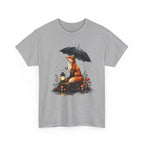 Fox with Umbrella T-Shirt — Whimsical Lantern & Mushroom Forest Tee